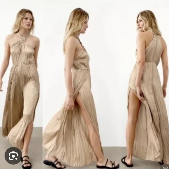 Zara SATIN EFFECT HALTER JUMPSUIT SIZE  Medium 9878/096 - Picture 1 of 4